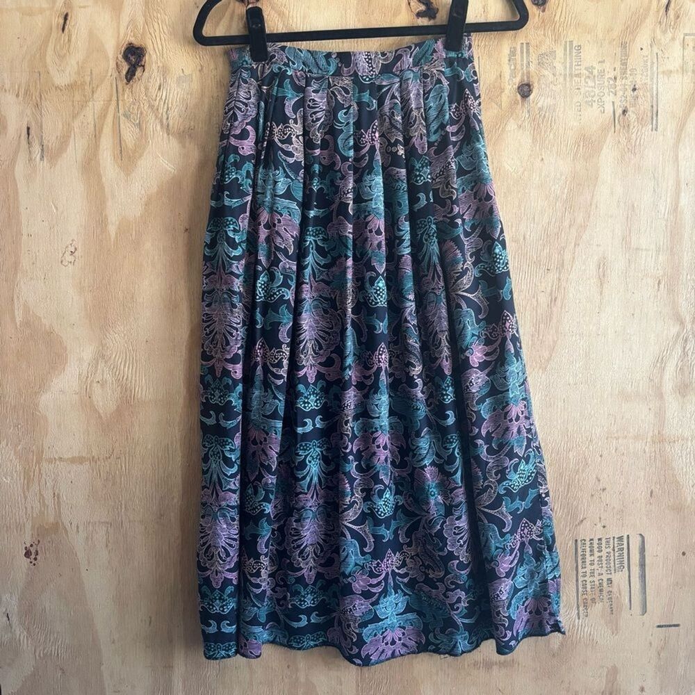 Vintage 90s Jack Winter Pleated Pink Teal  Midi Skirt Sz 10